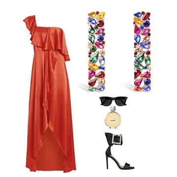 KELMALL Elegant Rhinestone Rectangle Earrings Trendy Crystal Geometric Drop Dangle Statement Earrings for Women