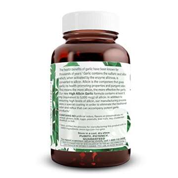 Natural Nutra High Allicin Garlic Supplement, Supports Immune System, Improve Heart Health, Improve Enzymes Health, Better Digestion, Fights Cold and Flu, Vanilla Coating, 500mg, 60 Vegan Tablets