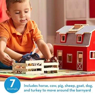 Melissa & Doug Fold & Go Barn Set: Multicolor Wooden Horse Carrier with 6 Animal Figures