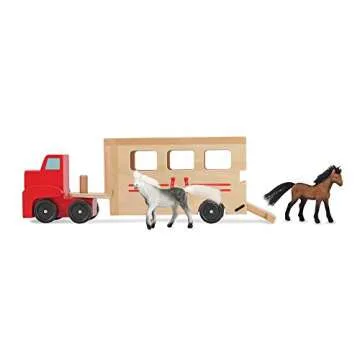 Melissa & Doug Fold & Go Barn Set: Multicolor Wooden Horse Carrier with 6 Animal Figures