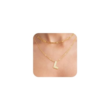 GIFT4U Bubble Balloon Necklace Gold - Initial Necklaces for Women 14K Gold Plated,Diamond Gold Bubbl...