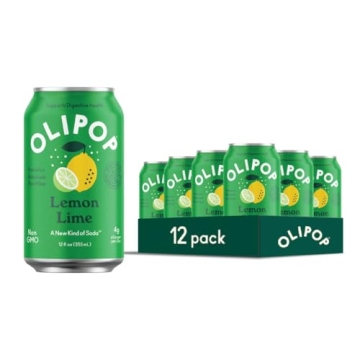 OLIPOP Prebiotic Lemon Lime Soda, 12oz, Pack of 12, Vegan, Gut Health