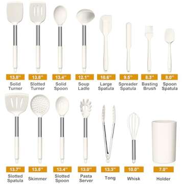 LIANYU 15 Pcs Cooking Kitchen Utensils Set with Holder, Silicone Kitchen Gadgets with Stainless Stee...