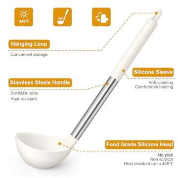 LIANYU 15 Pcs Cooking Kitchen Utensils Set with Holder, Silicone Kitchen Gadgets with Stainless Steel Handle, Heat Resistant Spatula Tools, Brush Spoon Tong Whisk Ladle Turner for Cookware, White