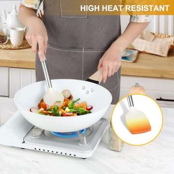 LIANYU 15 Pcs Cooking Kitchen Utensils Set with Holder, Silicone Kitchen Gadgets with Stainless Steel Handle, Heat Resistant Spatula Tools, Brush Spoon Tong Whisk Ladle Turner for Cookware, White