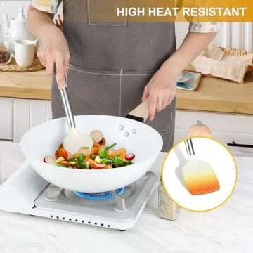 LIANYU 15 Pcs Cooking Kitchen Utensils Set with Holder, Silicone Kitchen Gadgets with Stainless Steel Handle, Heat Resistant Spatula Tools, Brush Spoon Tong Whisk Ladle Turner for Cookware, White