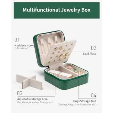 Vlando Travel Jewelry Case, Small Travel Jewelry Organizer Box for Girls Women - Dark Green