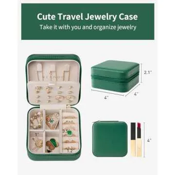Vlando Travel Jewelry Case, Small Travel Jewelry Organizer Box for Girls Women - Dark Green