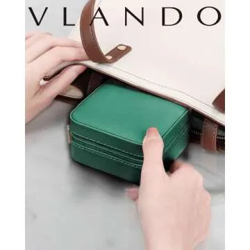 Vlando Travel Jewelry Case, Small Travel Jewelry Organizer Box for Girls Women - Dark Green
