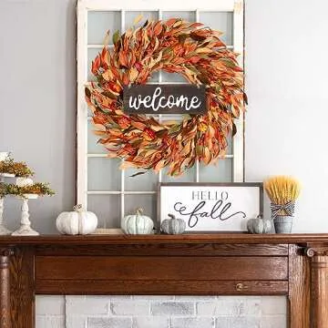 Sggvecsy Fall Wreath 20’’ Autumn Front Door Wreath Harvest Wreath with Pumpkin Berry Leaves Fall Decorations for Outside Indoor Wall Window Festival Thanksgiving Autumn Fall Decor
