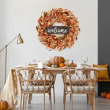 Sggvecsy Fall Wreath 20’’ Autumn Front Door Wreath Harvest Wreath with Pumpkin Berry Leaves Fall Decorations for Outside Indoor Wall Window Festival Thanksgiving Autumn Fall Decor