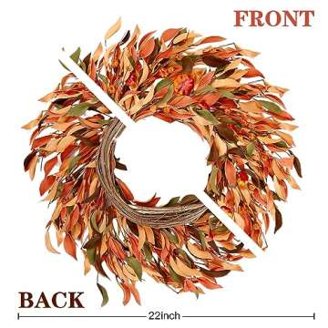 Sggvecsy Fall Wreath 20’’ Autumn Front Door Wreath Harvest Wreath with Pumpkin Berry Leaves Fall Decorations for Outside Indoor Wall Window Festival Thanksgiving Autumn Fall Decor
