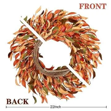Sggvecsy Fall Wreath 20’’ Autumn Front Door Wreath Harvest Wreath with Pumpkin Berry Leaves Fall Decorations for Outside Indoor Wall Window Festival Thanksgiving Autumn Fall Decor