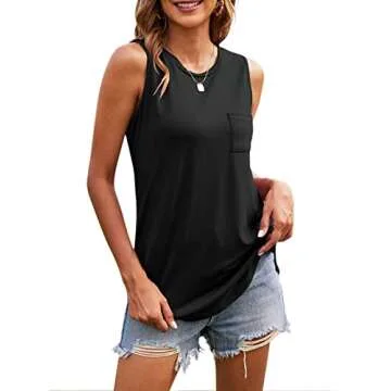 Hount Women's Tank Top Casual Sleeveless T Shirts Cami Loose Summer Tops (Black, M)