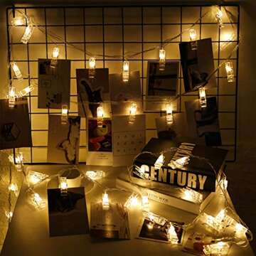 Photo Clips Lights, Fairy 30 LED Lights Battery Operated Dorm Lighting Hanging Artwork Photos Memos Paintings Bedroom, Dorm, Home Decor (Warm White,Picture Photo String Lights)