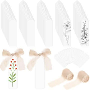 Yeaqee 100 Pcs Acrylic Bookmark Blanks Clear Acrylic Bookmarks Acrylic Tags with 2 Rolls Ribbon DIY ...