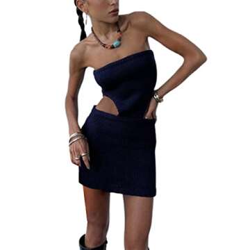 Knit Tube Mini Dresses for Women Sexy Cutout Off Shoulder Strapless Bodycon Short Dress Summer Beach Dress