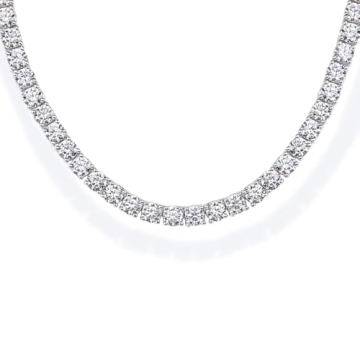 PAVOI Rhodium Plated Simulated Diamond Tennis Necklace - 15" Long, Elegant Women’s Jewelry