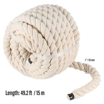 SINJEUN 1 Inch x 50 Feet Natural Twisted Cotton Rope for DIY Craft Projects
