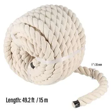 SINJEUN 1 Inch x 50 Feet Natural Twisted Cotton Rope for DIY Craft Projects