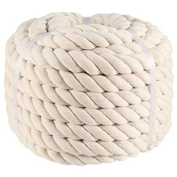 SINJEUN 1 inch x 50 feet Natural Twisted Cotton Rope