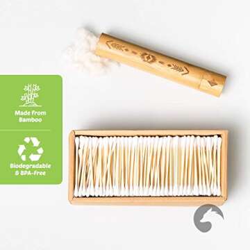 Bamboo Cotton Swabs 1000 Count | Biodegradable & Organic Wooden Cotton Buds | Double Tipped Ear Stic...