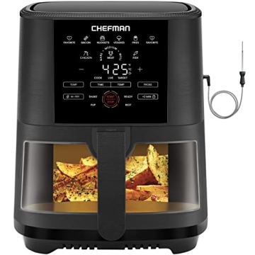 CHEFMAN 5-Quart Digital Air Fryer with Temperature Probe, 8 Customizable Cooking Presets, Large Easy...