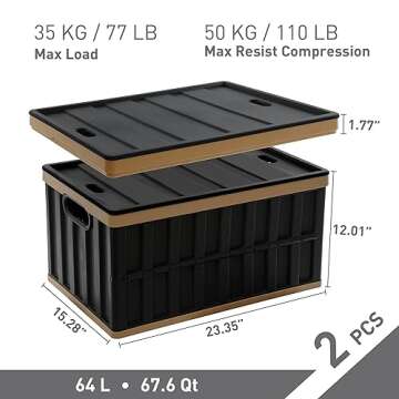 Citylife 64L Collapsible Storage Bins - Heavy Duty Utility Crates Set of 2 for Organizing