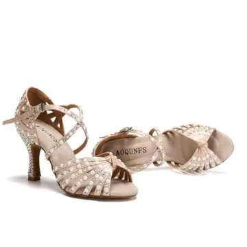 AOQUNFS Women's Rhinestones Latin Dance Shoes Ballroom Salsa Performance Professional Practice Danci...