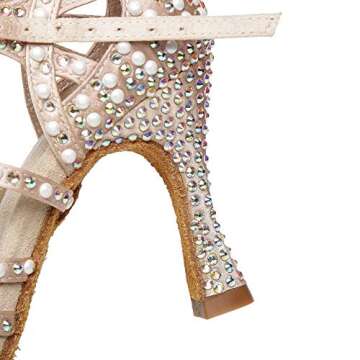 AOQUNFS Women's Rhinestones Latin Dance Shoes Ballroom Salsa Performance Professional Practice Dancing Shoes,L429,Beige-7.5,US 8