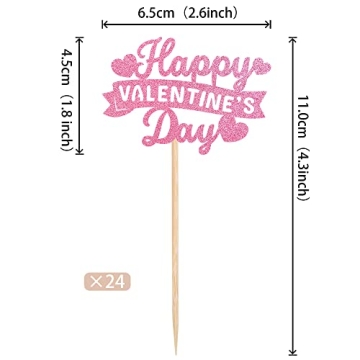 Glitter Happy Valentine's Day Cupcake Toppers - 24 Pack