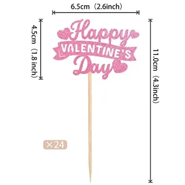 Glitter Happy Valentine's Day Cupcake Toppers - 24 Pack