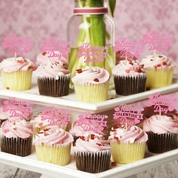 Glitter Happy Valentine's Day Cupcake Toppers - 24 Pack
