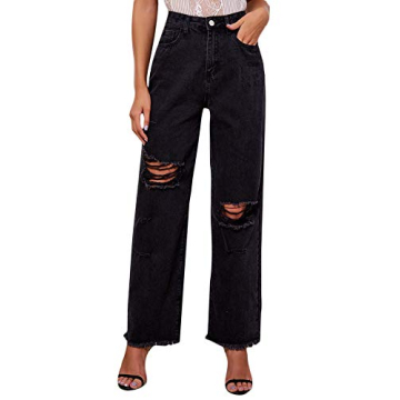 Stylish Ripped High Waist Straight Leg Jeans for Women