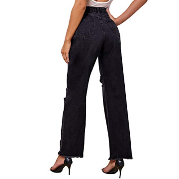 Stylish Ripped High Waist Straight Leg Jeans for Women
