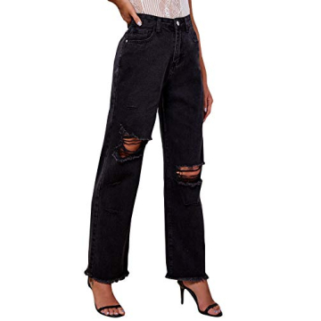 Stylish Ripped High Waist Straight Leg Jeans for Women