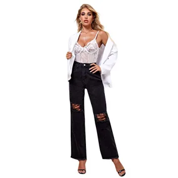 Stylish Ripped High Waist Straight Leg Jeans for Women