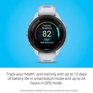 Garmin Forerunner 265S Running Smartwatch, Colorful AMOLED Display, Training Metrics and Recovery Insights, Whitestone and Neo Tropic 42 mm