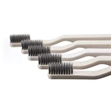 SimpliGOOD Toothbrushes - Soft Ultra-Fine Charcoal Bristles, BPA-Free Plant Based Plastic Toothbrush - Tan (5 Count)
