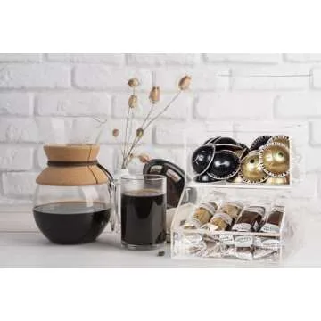 Inevibe K Cup & Coffee Pod Capsule Holder - Acrylic Container w/2 Compartments w/Lids for Storing Creamers, Vertuo for Kitchen Counter & Under Cabinet Organization