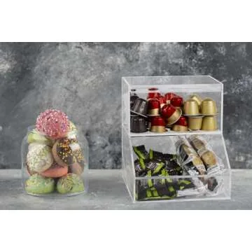 Inevibe K Cup & Coffee Pod Capsule Holder - Acrylic Container w/2 Compartments w/Lids for Storing Creamers, Vertuo for Kitchen Counter & Under Cabinet Organization