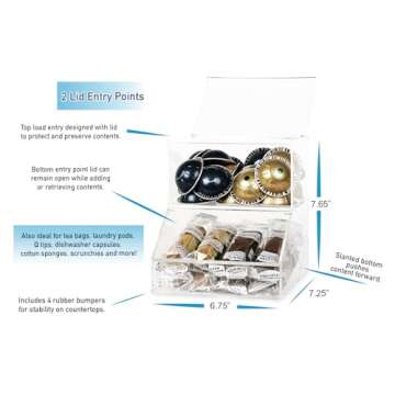 Inevibe K Cup & Coffee Pod Capsule Holder - Acrylic Container w/2 Compartments w/Lids for Storing Creamers, Vertuo for Kitchen Counter & Under Cabinet Organization