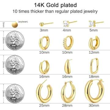 Gold Hoop Earrings Set for Women - 12 Chic Pairs