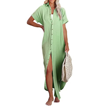 Dokotoo Womens Summer Beach Swim Cover Up Long Boho Casual Cardigans Short Sleeve Side Split Loose B...