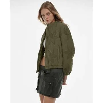 Locachy Women's Cropped Floral Embroidered Puffer Jacket