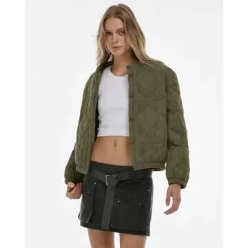 Locachy Women's Cropped Floral Embroidered Puffer Jacket