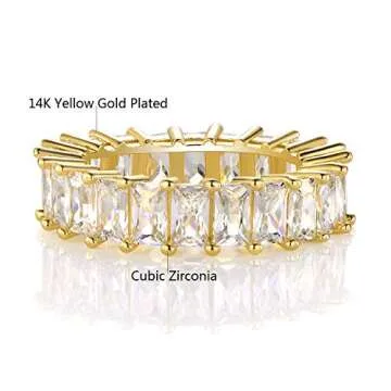 XBRN 14K Gold Plated Ring Cubic Zirconia Emerald Cut Eternity Rings Band for Women Men (5)