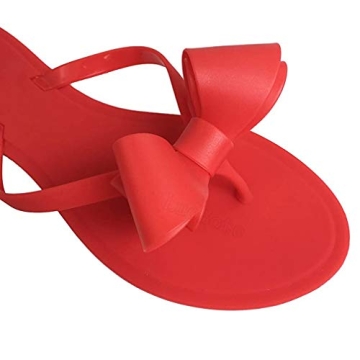 Mtzyoa Women Flip Flops Bow Flat Sandals Summer Red Size 7.5 Beach Jelly Cute Ladies Waterproof Rain Casual Sandals