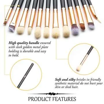 Qivange Synthetic Hairs Eyeshadow Brush Set 12PCS Black Rose Gold Makeup Brush Set for Concealer Eyebrow Eyeliner Eye Shadow Blending