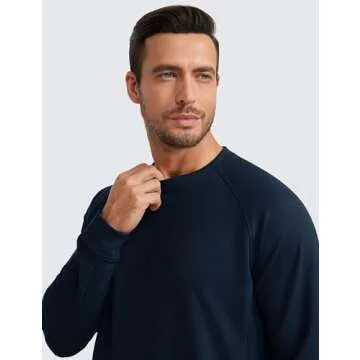 CRZ YOGA Mens Crewneck Sweatshirts French Terry Athletic Workout Sweat Shirts Casual Pullover Tops with Zipper Pocket True Navy X-Large